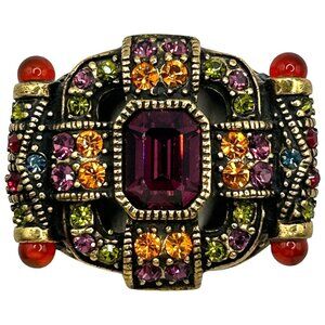Heidi Daus Vintage Multicolor Crystal Square Ring - Size 10